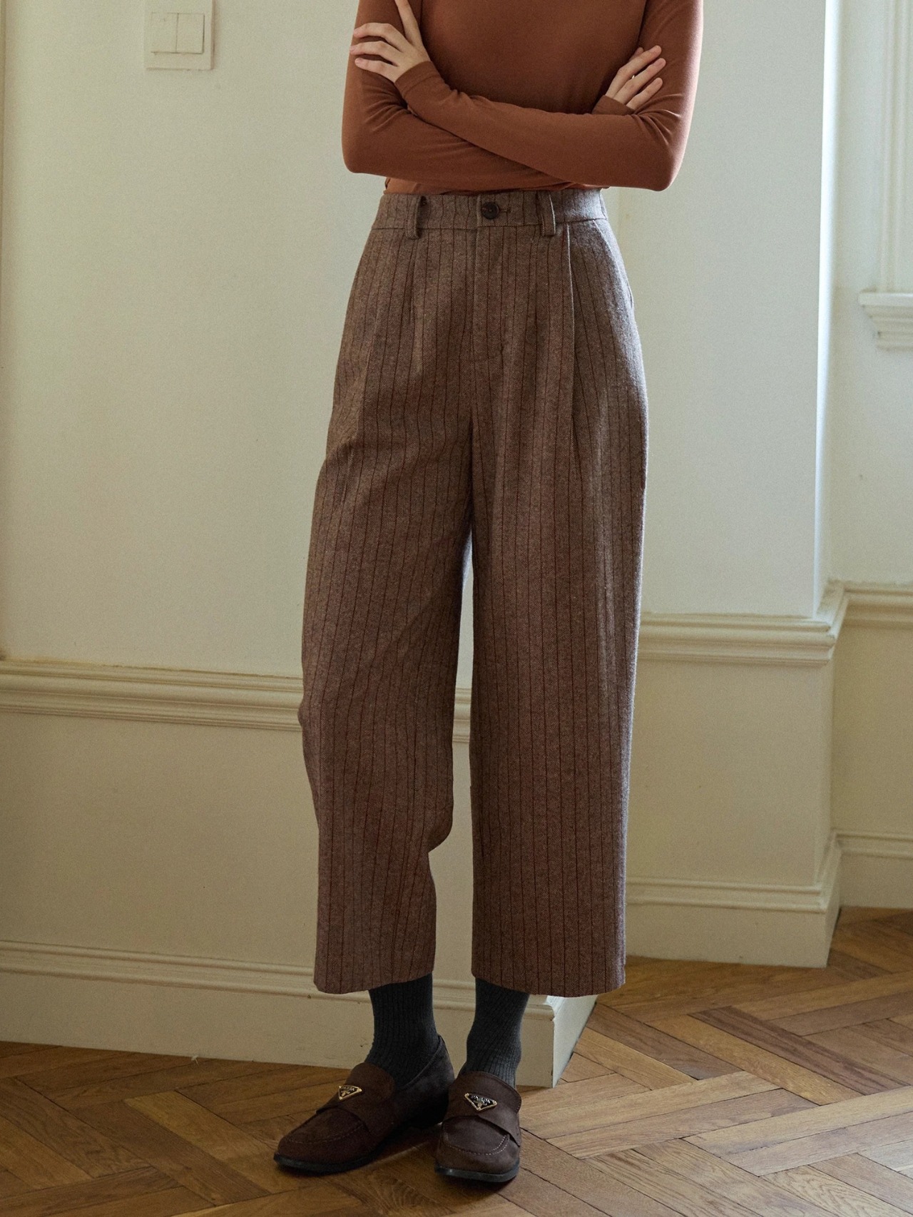 D’antan Herringbone Cropped Pants F0858