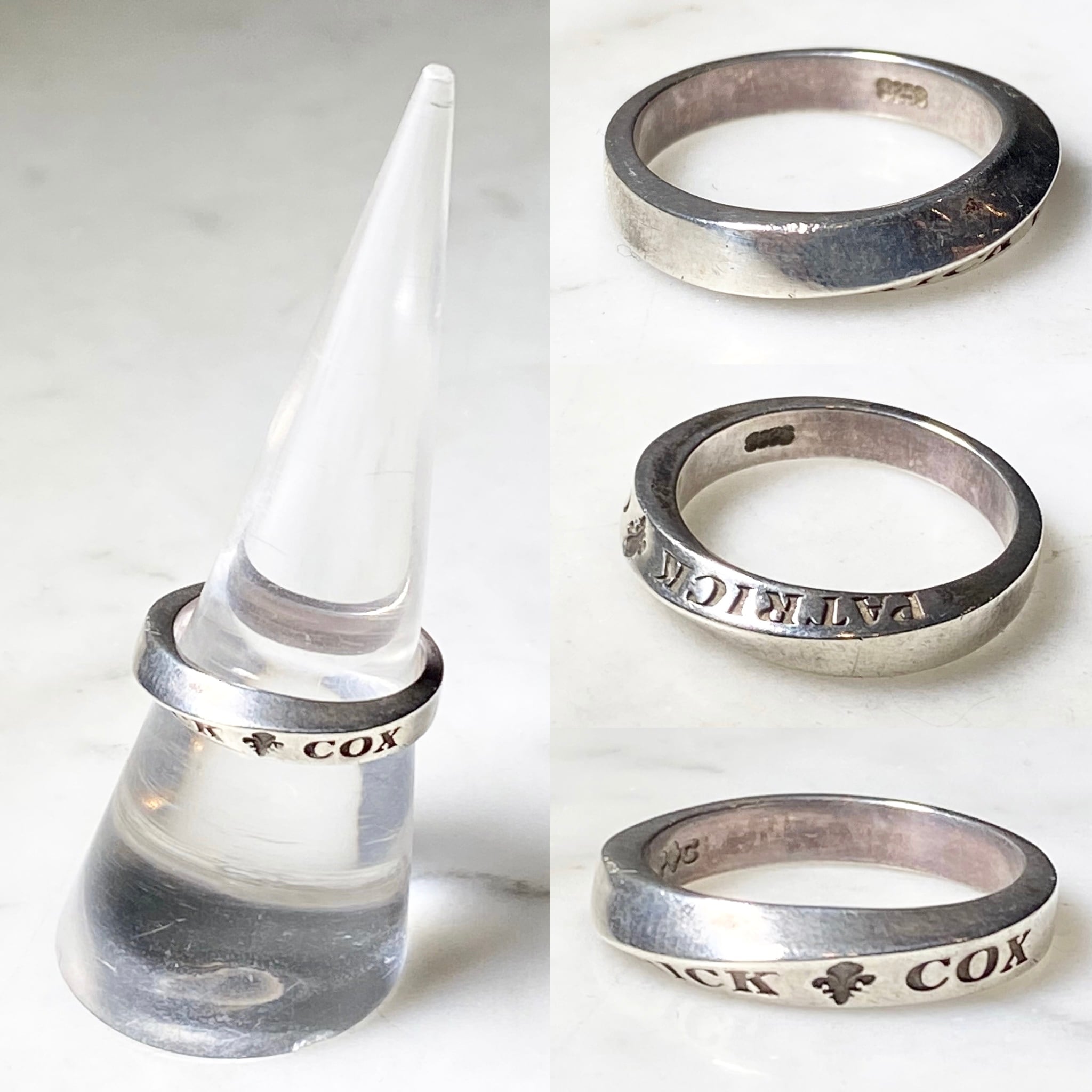 PATRICK COX silver spiral logo ring | NOIR ONLINE