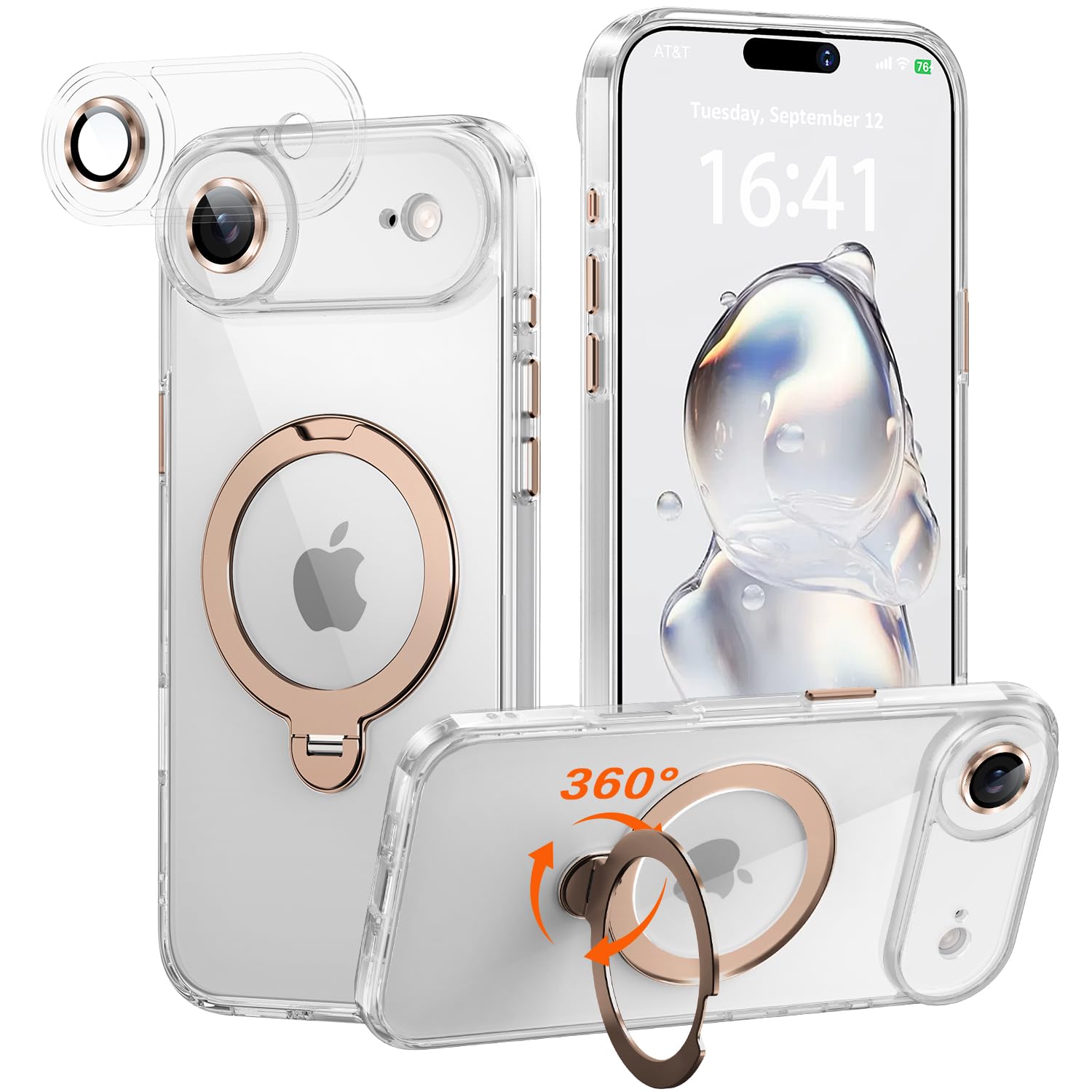 iPhone Air 用 ケース【極限の透明感と保護力】 4in1 カメラ保護一体/MagSafe対応/360度回転スタンド/ストラップホール穴付き