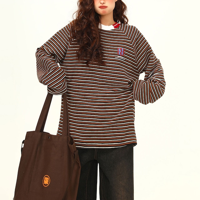 ネオンボーダーラインルーズロングTシャツ 2col R00698