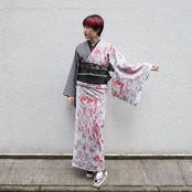 【受注商品】Rumi Rock片身変わりきもの「ビカクシダ×変わり縞」　[A1711]