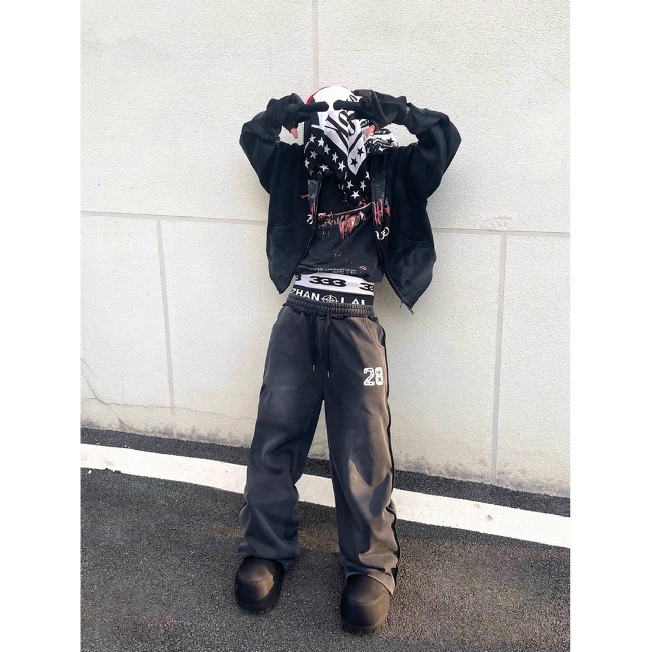 ストリート  フェイクレイヤード スウェットパンツ P370