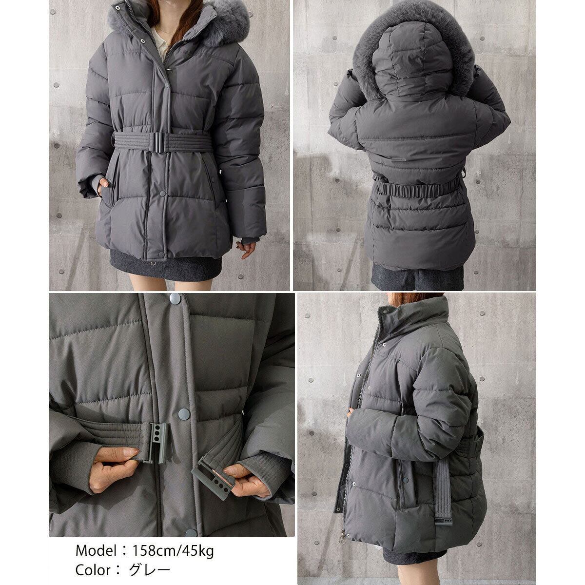 ダウンジャケット 中綿 フード付き レディース 秋冬 防寒 保温 防風 韓国 きれいめ 大人 シンプル ゆったり 暖かい アウター エコダウン ウエストマーク 体型カバー 大人可愛い 大人女子