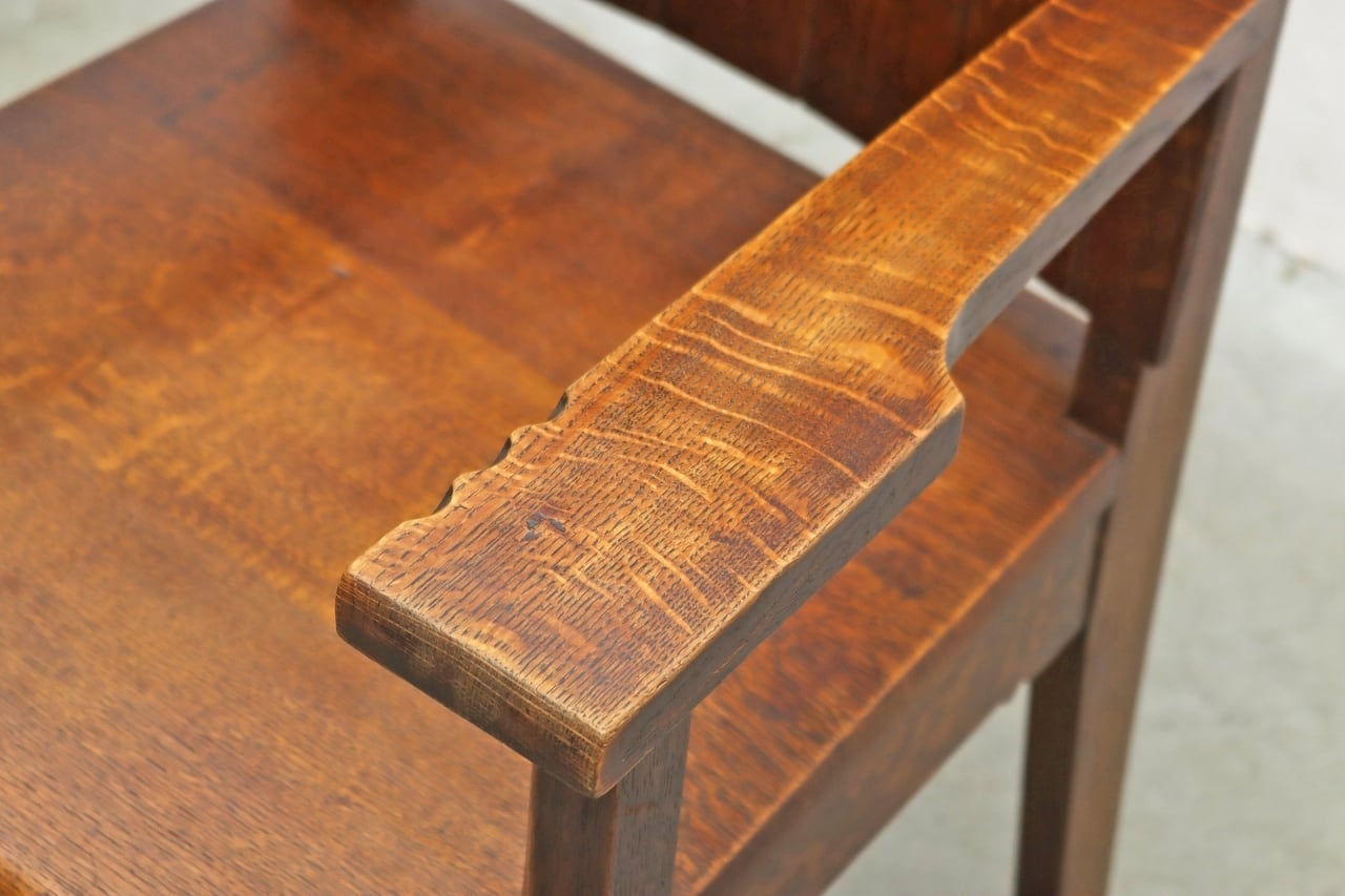 英国 イギリス ヴィンテージ オーク材 1P 大型 アーム チェア ベンチ