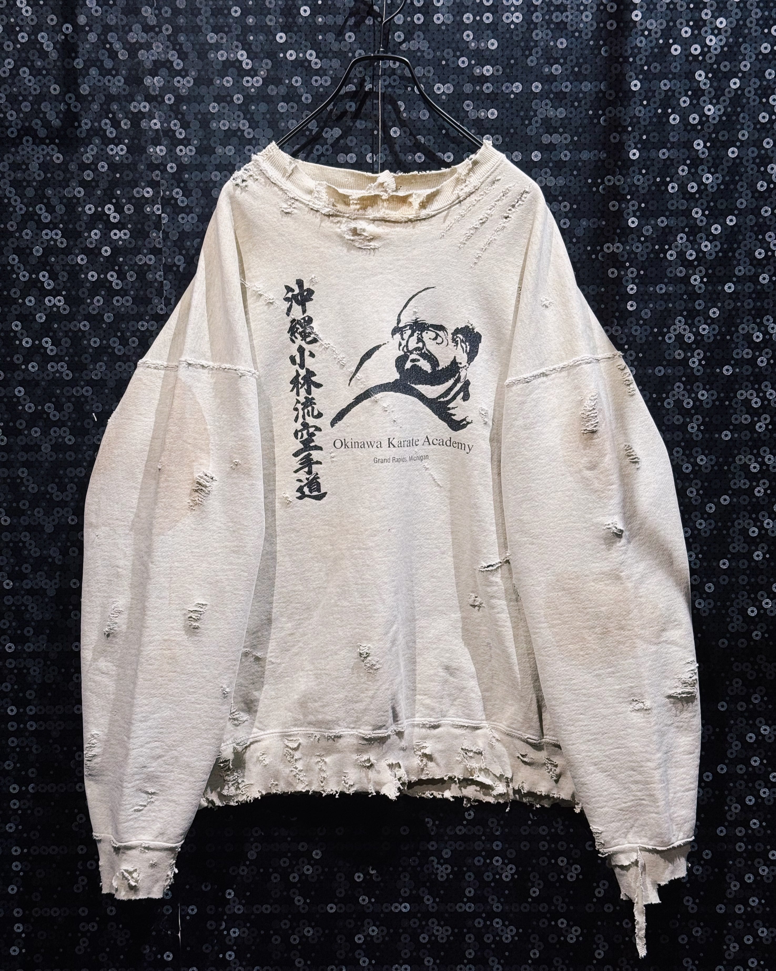 【ÆIEM】original“boro"remake Fruit of the Loom Okinawa Karate Academy Destroyed Sweat