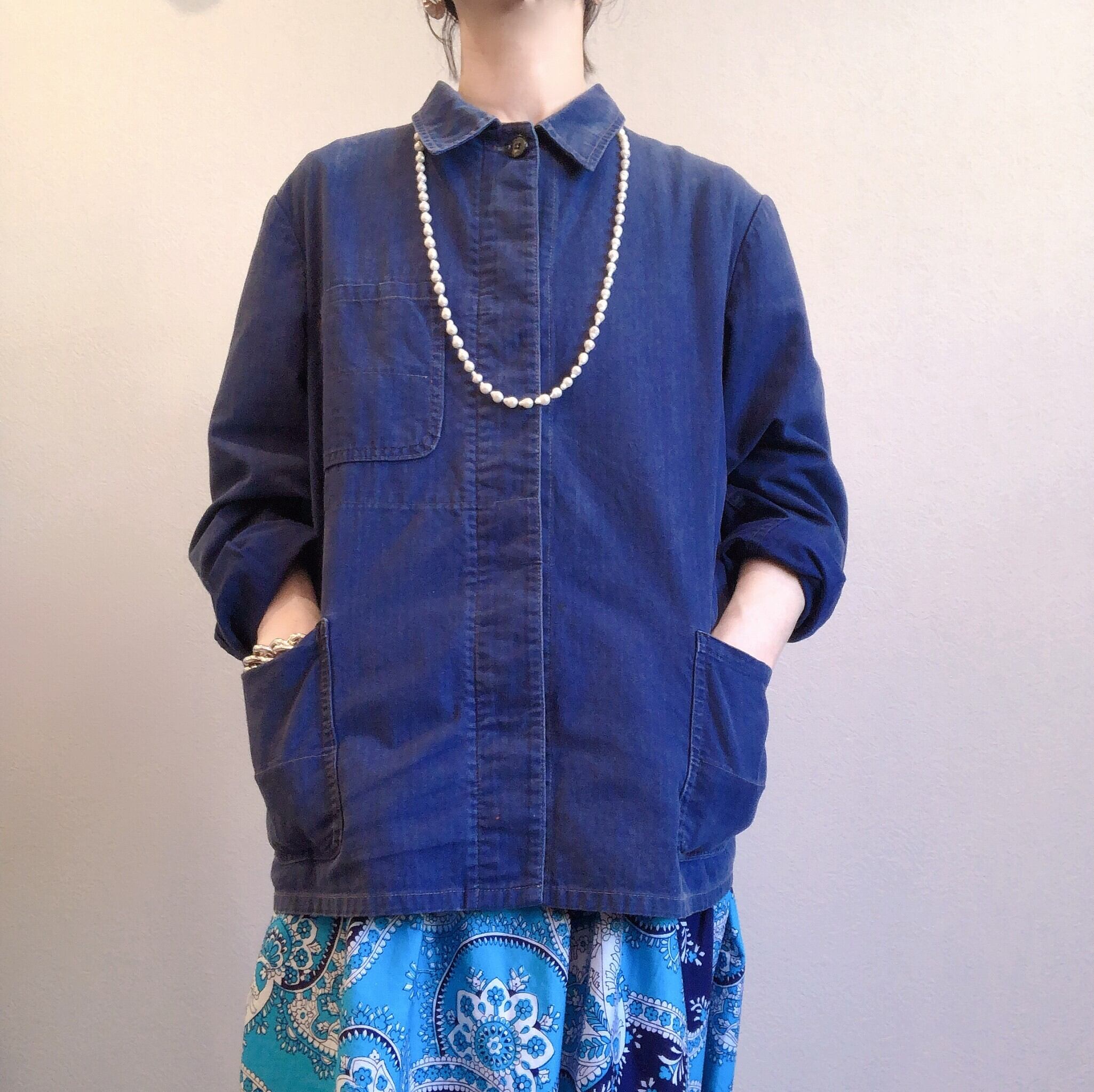 Toshi 70s 80s フレンチワークジャケット ヘリンボーン 52 Vintage french work herringbone jacket ヴィンテージ フレンチワーク