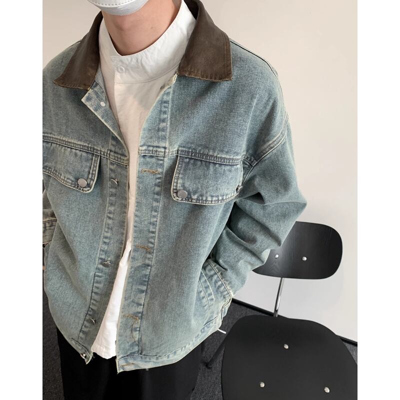 corduroy collar oversized denim jacket mr0401
