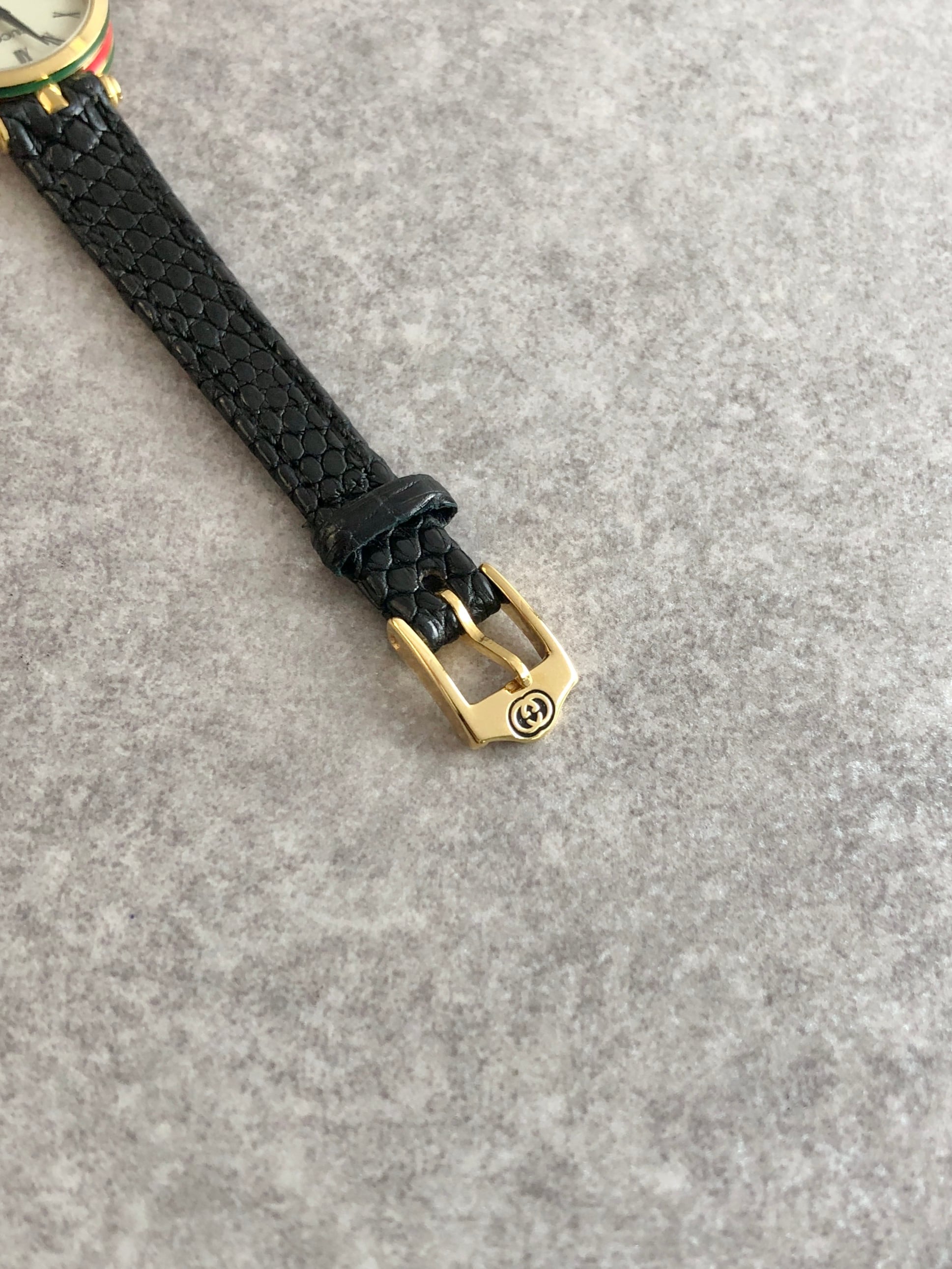 希少美品✨GUCCI レザーベルト腕時計 ブラック　vintage ウォッチ GUCCI グッチ レディース 腕時計 シェリーライン クオーツ リザード