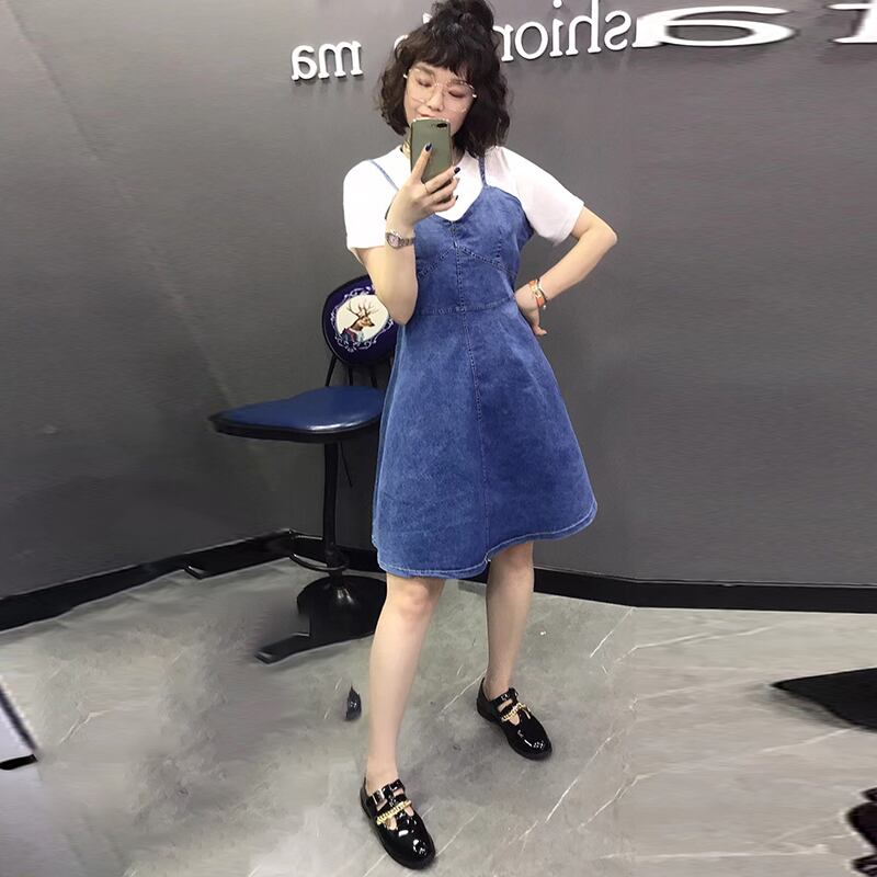 ドレス サマーラウンドネックAラインウェストTシャツ スカート 夏物 Oネック ステッチ ミックスインファッション35517320780