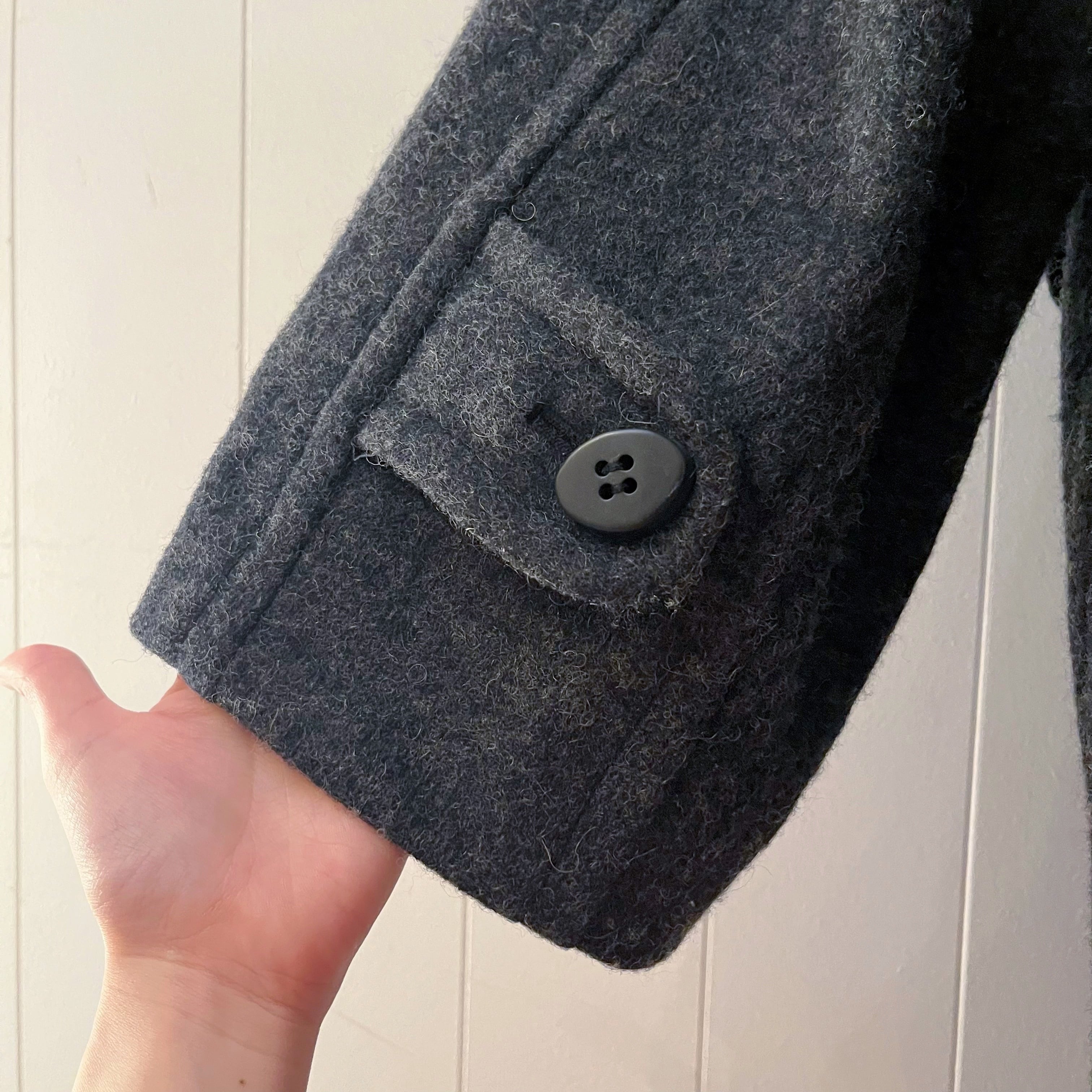 gray big duffle coat