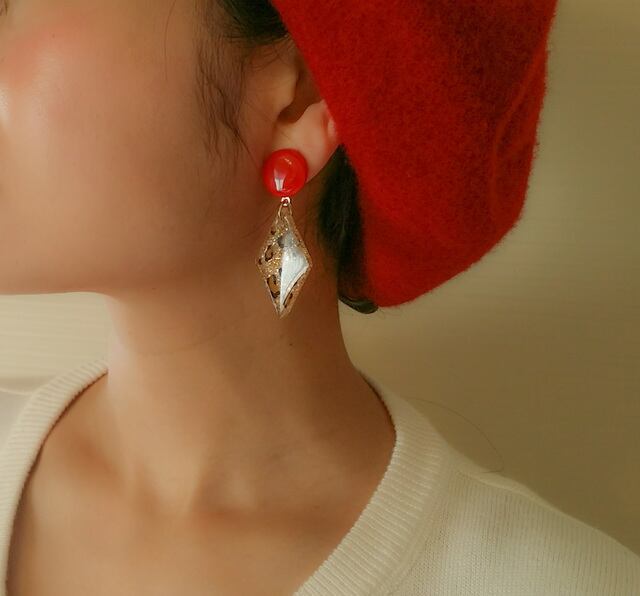 レオパードダイヤピアス・イヤリング【レッド】ヒョウ柄ピアス 豹柄