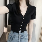 Short-Sleeve V-Neck Cropped Cardigan