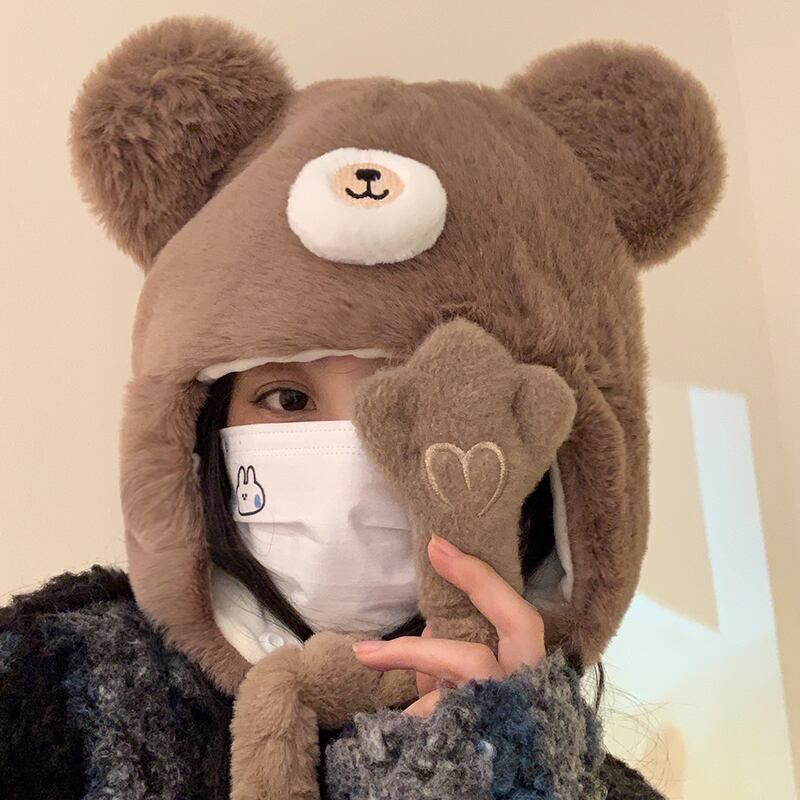 ese かわいいクマの耳雷峰帽子女性の秋と冬暖かいプラス ese かわいいクマの耳雷峰帽子女性の秋と冬暖かいプラス