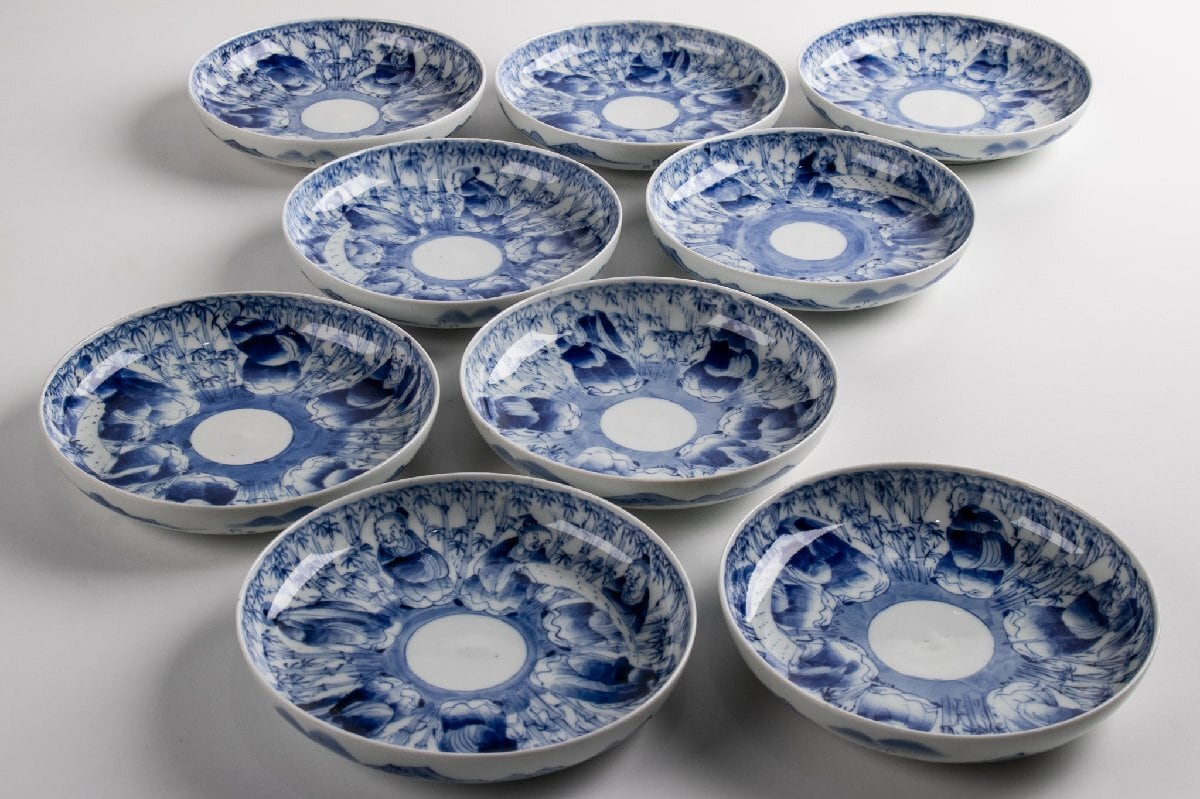 杜】 古伊万里 染付タコ唐草 三段重 PP2235 キッチン・食器 古伊万里