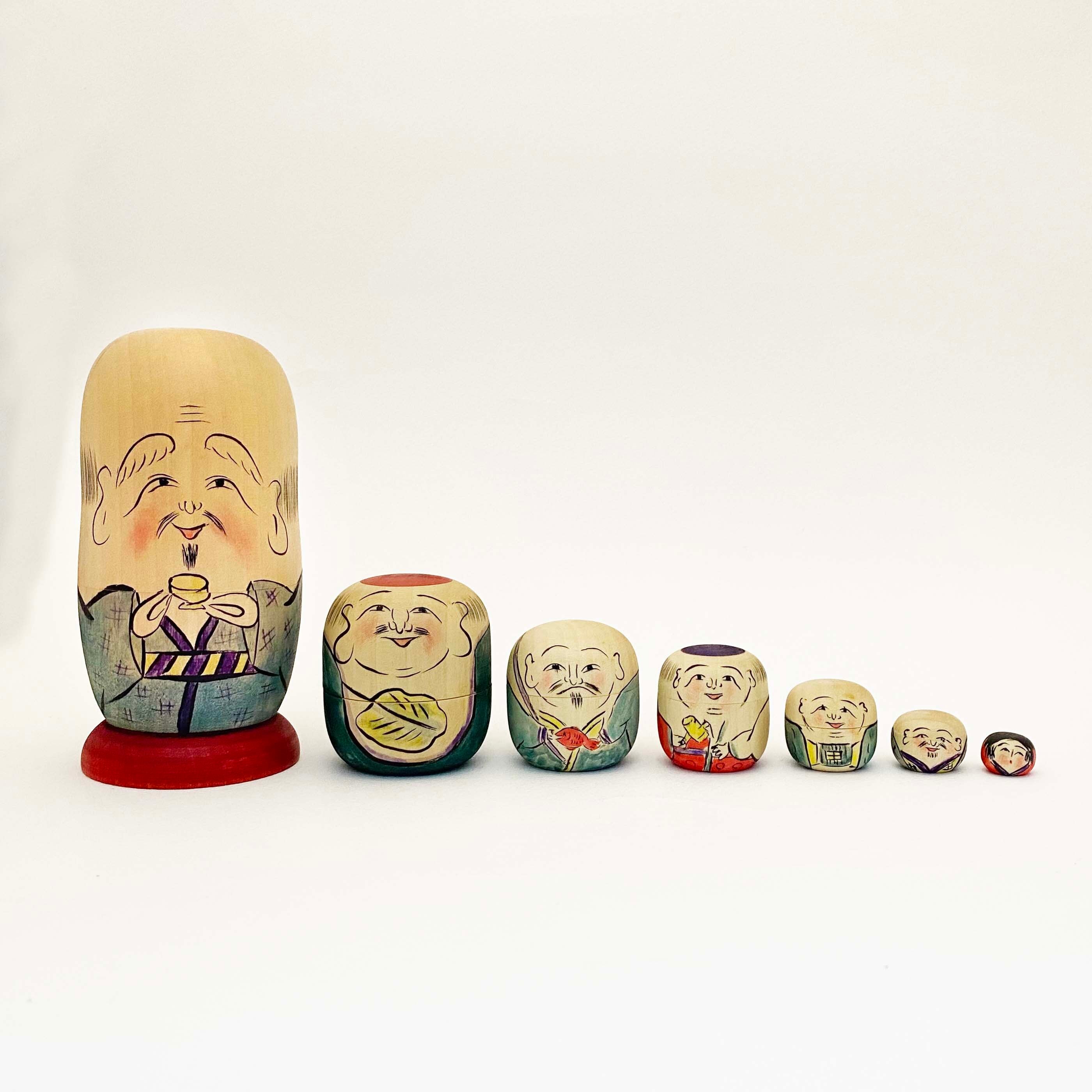 七福神入れ子こけし 7個組(遠刈田系 / 小笠原義雄工人)