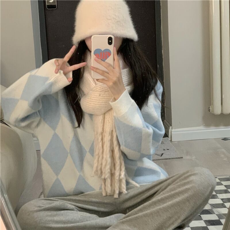 ブルーセーター レディースウィンタープルオーバー ルーズスタイルブラウス 大人ガーリー スウィート キュート カジュアル 冬物 萌量不足13228940002