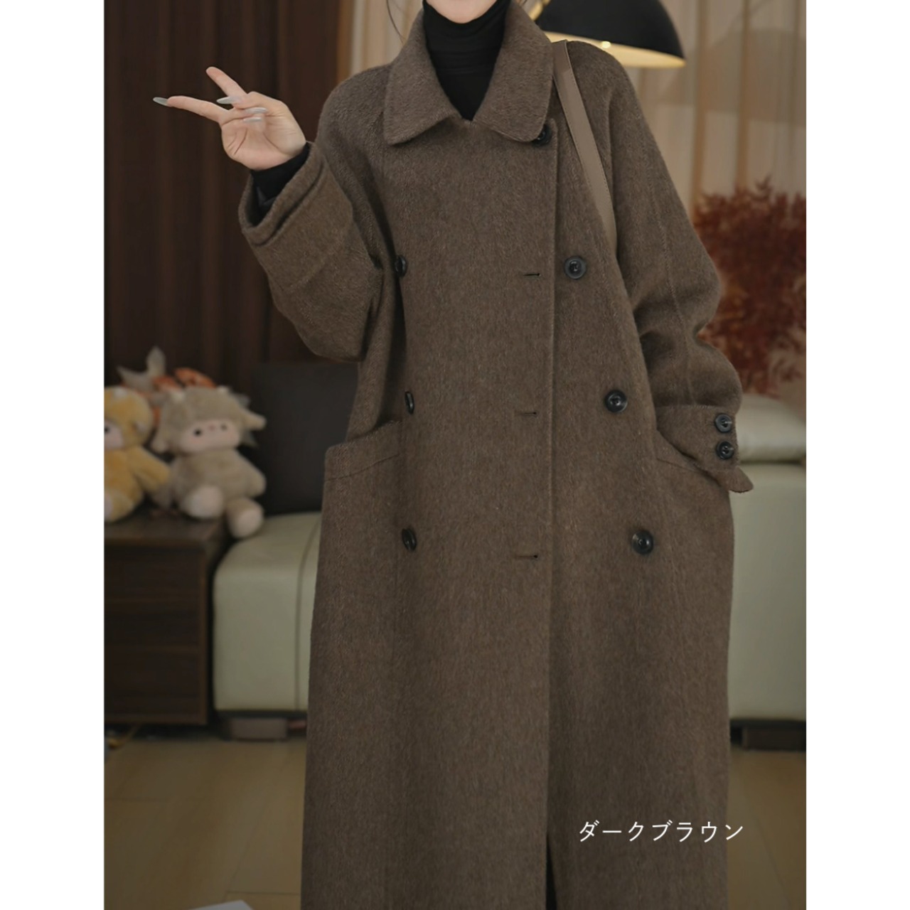 ダブルブレスト ミドル丈コート 7color W01417