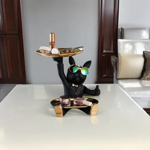 置物　犬　犬の像　ブルドック　いぬ　彫刻　トレイ　ホーム　玄関　リビング　テーブルデコレーション　飾り　装飾品　かわいい　黒　ブラック　クリスマスプレゼント　誕生日　ギフト