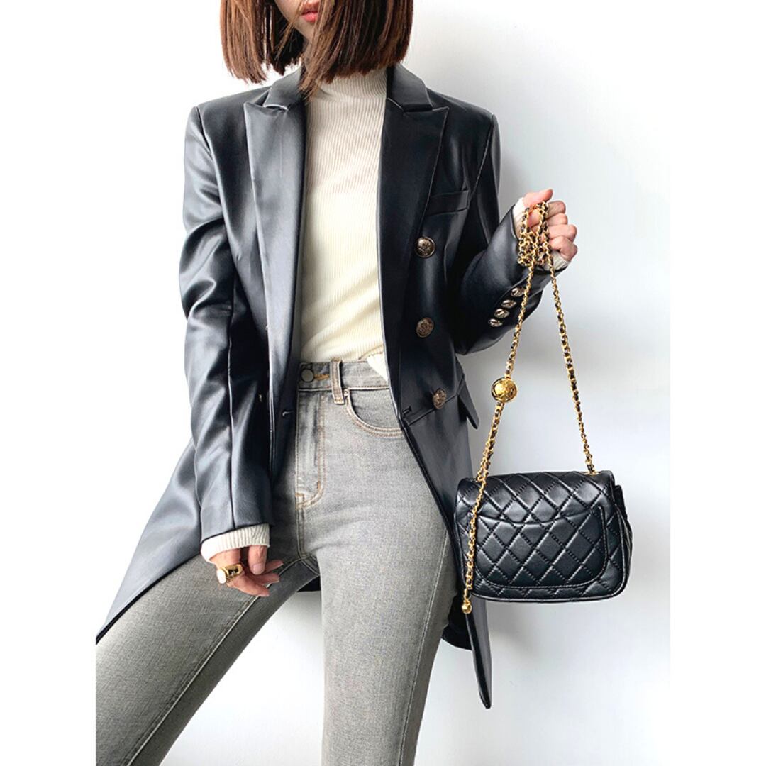 PUレザー classic ダブルジャケット_K34