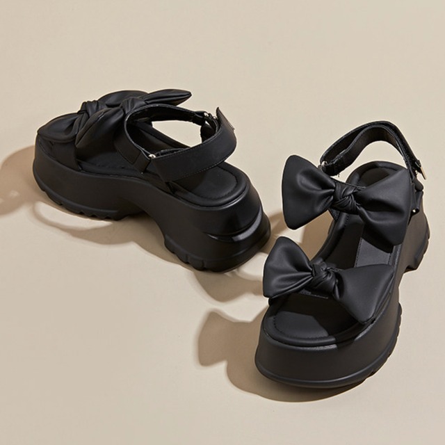 bow tie belt thick-soled platform sandals m0357