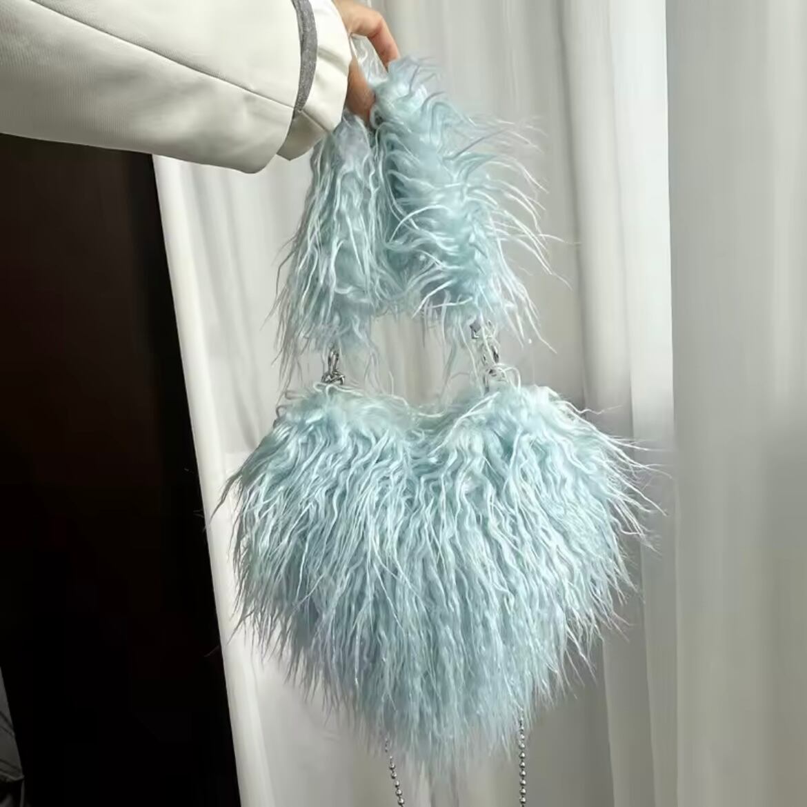 curly fur heart bag
