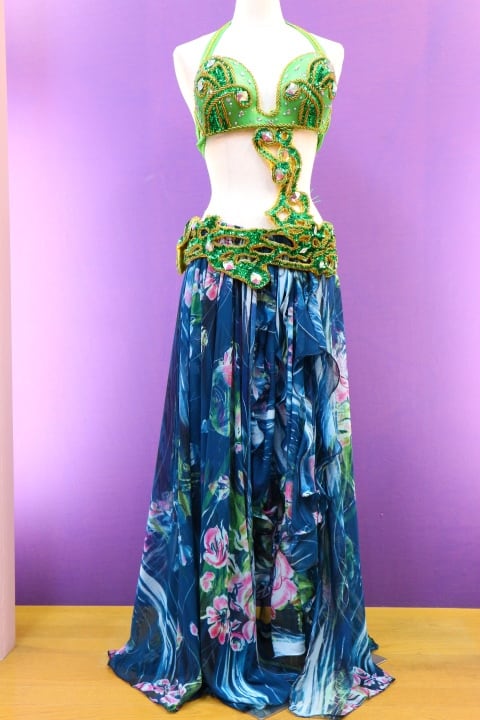 エジプト製 ベリーダンス衣装 ターキッシュスタイル 三点セット 緑花柄 | shamirajapan powered by BASE