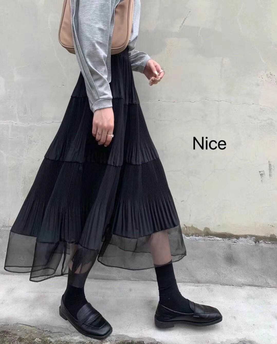 プリーツ×シフォン切り替えスカート　AJ11394−1676