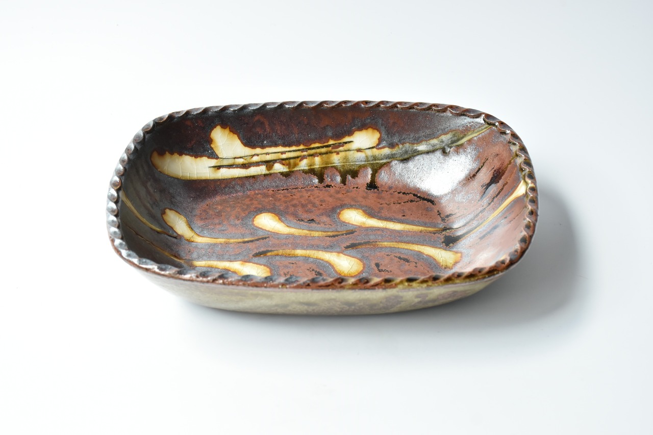 小代焼ふもと窯 / 井上尚之 : 長方鉢 スリップウェア ③