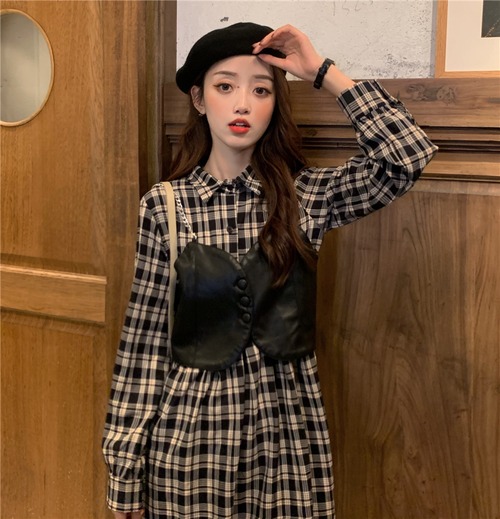 ✞ スタンダードチェック柄シャツブラウス ロング レトロ ✞ゴスロリ SM ミリ 甘ロリ クラロリ 和ロリ エレガント 黒ロリ 姫ロリ 華ロリ BB-BB35907051917