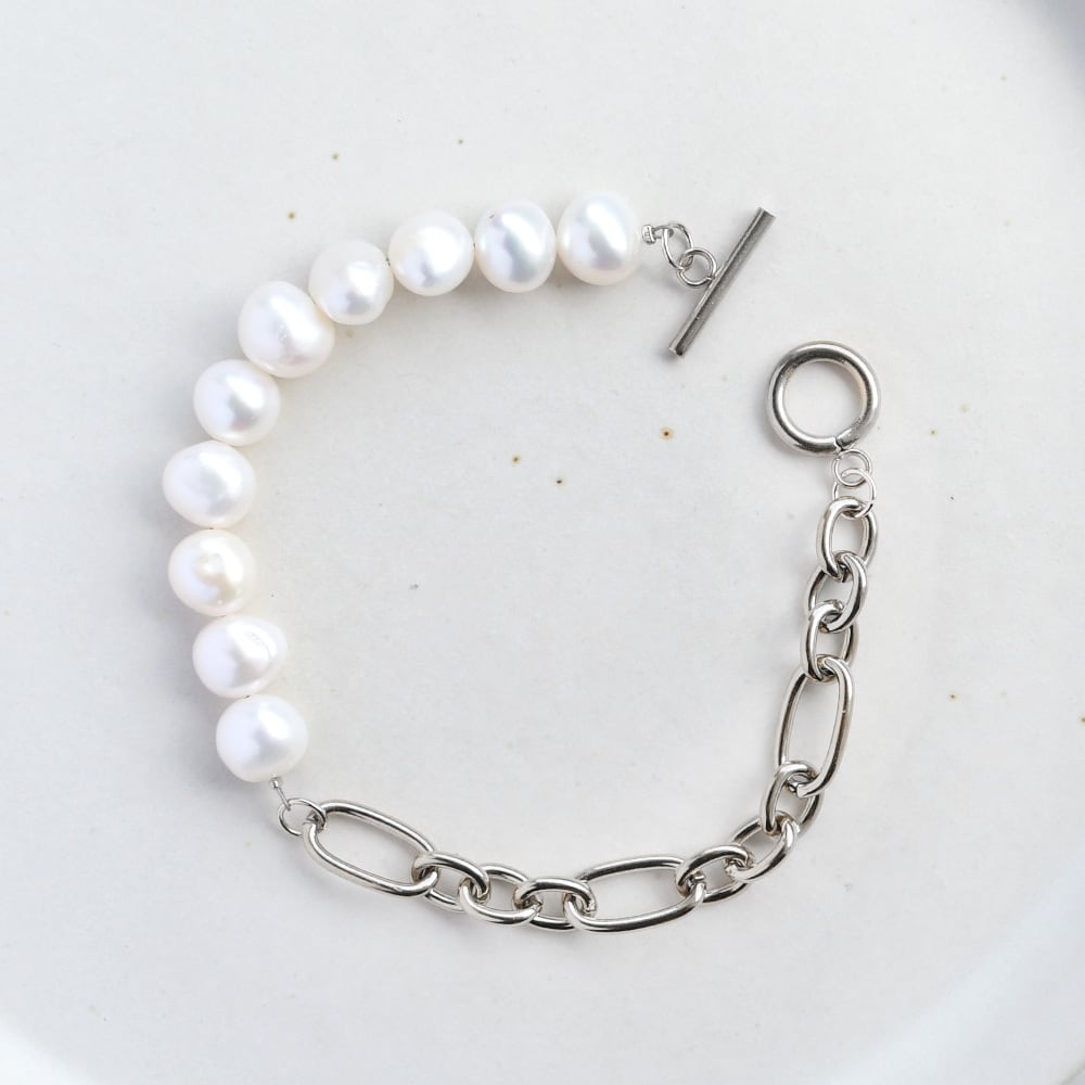 淡水パール ブレスレット / 7.0-8.0mm ポテト系バロックパールと