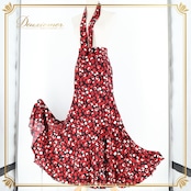 フラメンコ 衣装 ファルダ スカート ボウタイ ブラック系 レッド系 ホワイト系 赤 黒 白 柄 模様 伸縮 ストレッチ ダンス パーティ 発表会 レッスン 練習着 おしゃれ ファッション 女性用 ステージ衣装