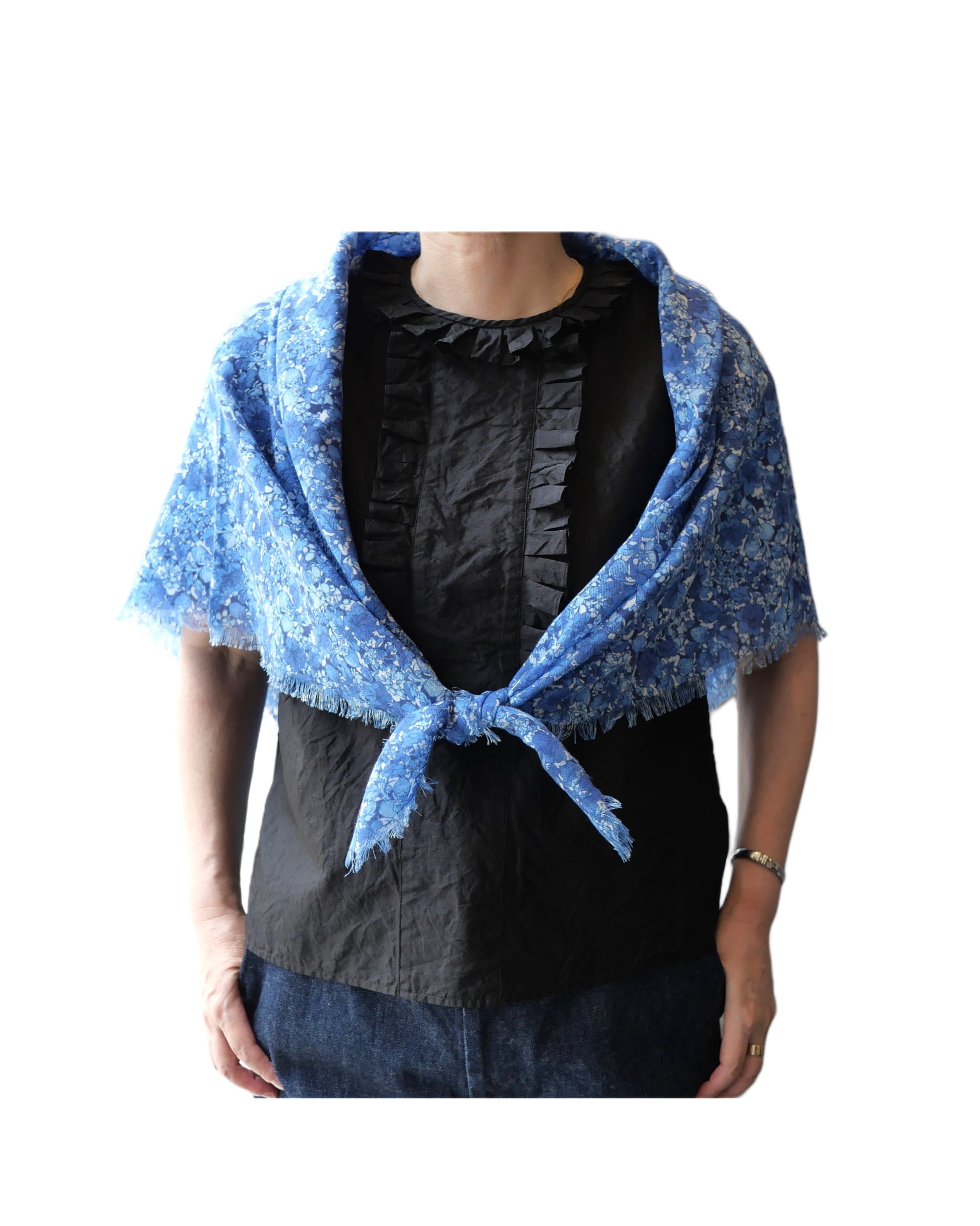 R&D.M.Co- no.8109b TYPEWRITER WILD BERRY FLORAL GAUZE SHAWL Blue