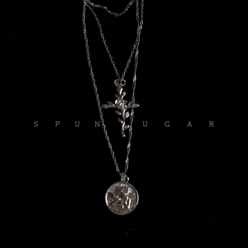 サブカル 服 地雷系 通販 闇かわいい クロス ネックレス 十字架 フラワー十字 セクシー ワンポイント アクセサリー ゴシック