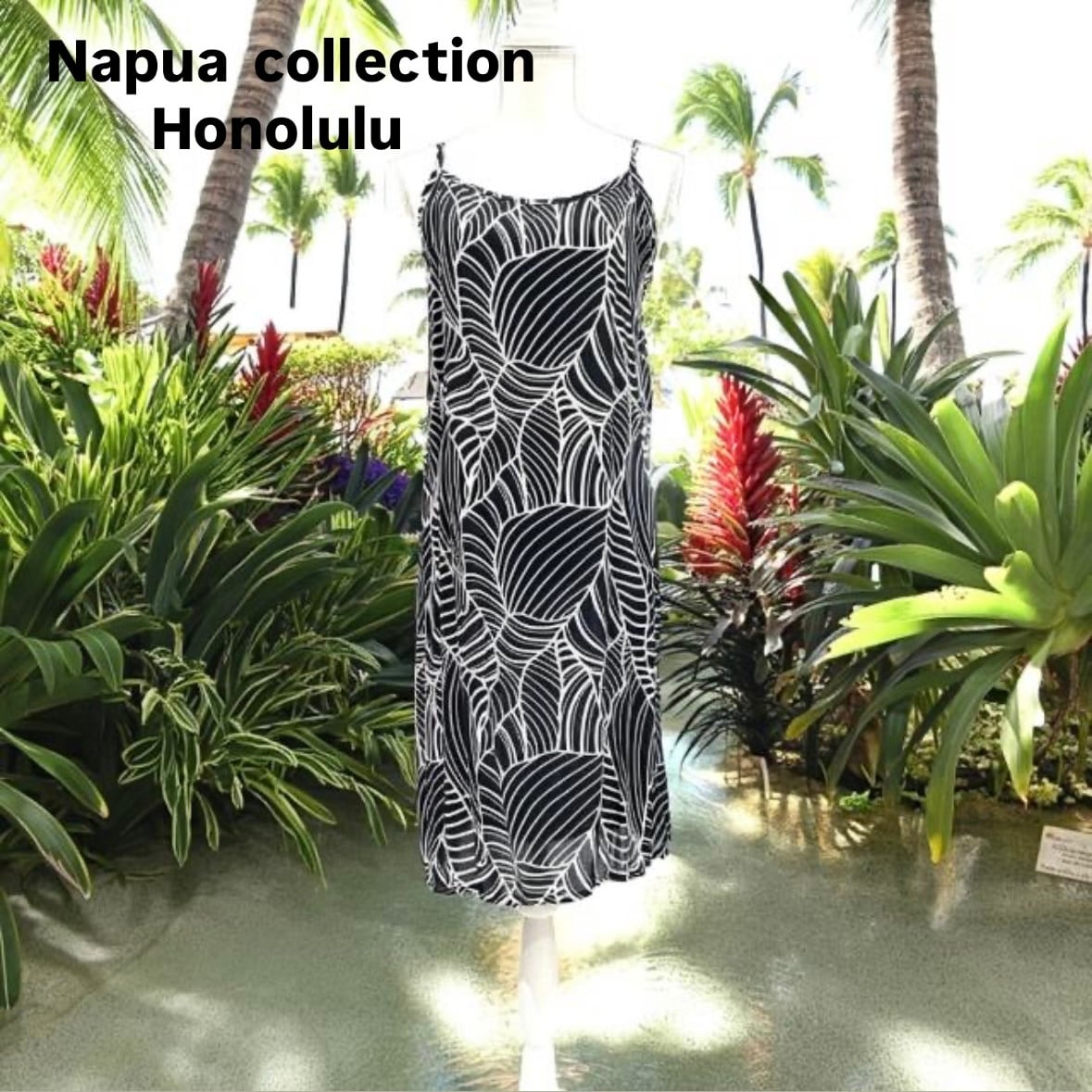 NaPua collection HONOLULU】ワンピース 丈短め ミディ丈 ブラック 黒