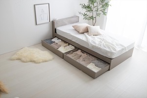 【シングル】Raffine 宮棚&コンセント付引き出し収納ベッド(マットレス付き)