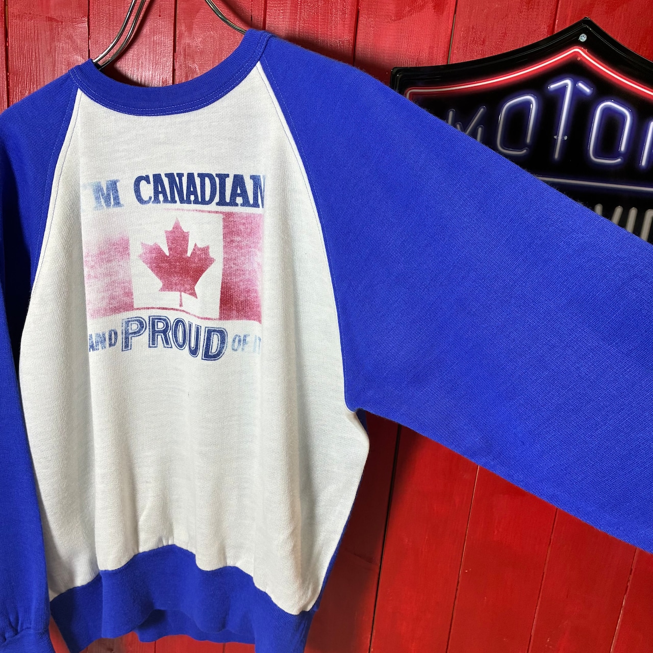 《90s Vintage》CANADIAN ラグランスウェット フェードプリント / ブルー × ホワイト