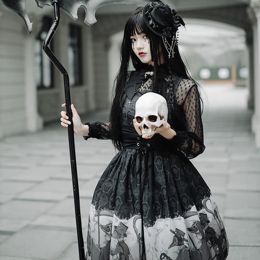魔女メイド　黒色ロングジャンスカ　ゴシック　ロリータ パンク　地雷系　ドール 魔女メイド 黒色ロングジャンスカ ゴシック ロリータ パンク