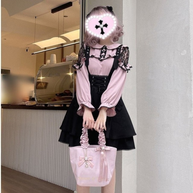 【即納】地雷系/量産型 編み上げ ✦ ハートバックル ティアード サスペンダースカート ミニ丈