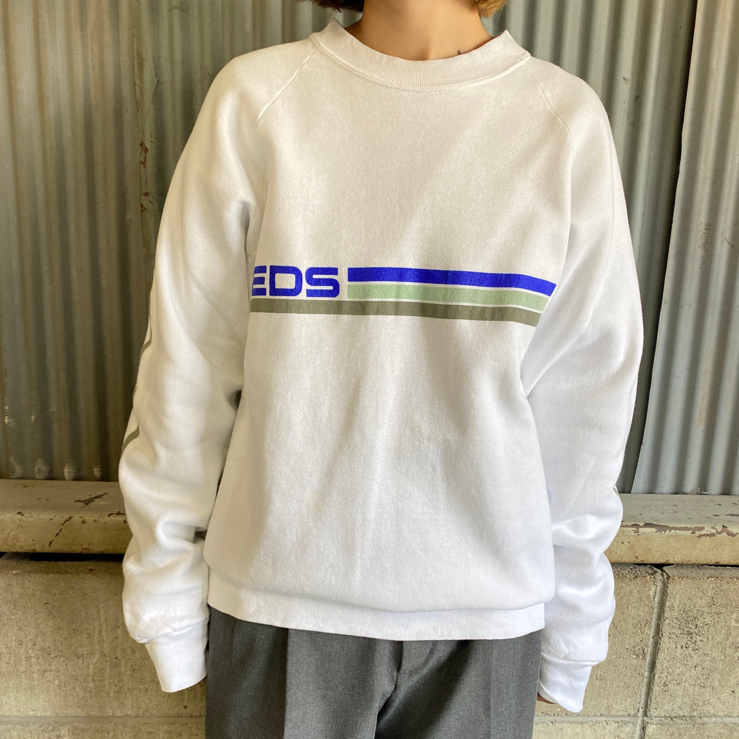 USA製 80s 90s トレーナー スウェット 袖プリント 総柄 L B63