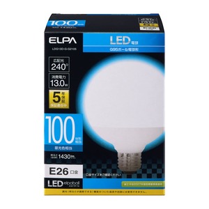 【特価処分】エルパ(ELPA) LED電球 ボール球形 G95 (口金E26 / 100W形 / 白色) 5年 / 電球 (LDG13D-G-G2105)