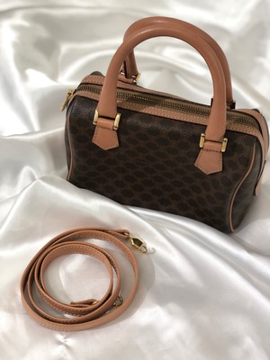 CELINE セリーヌ マカダム PVC×レザー ミニボストン 2way ハンドバッグ ブラウン vintage ヴィンテージ オールド tgd87j