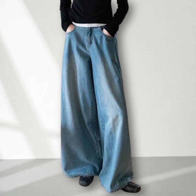 High waisted wide denim pants V2540