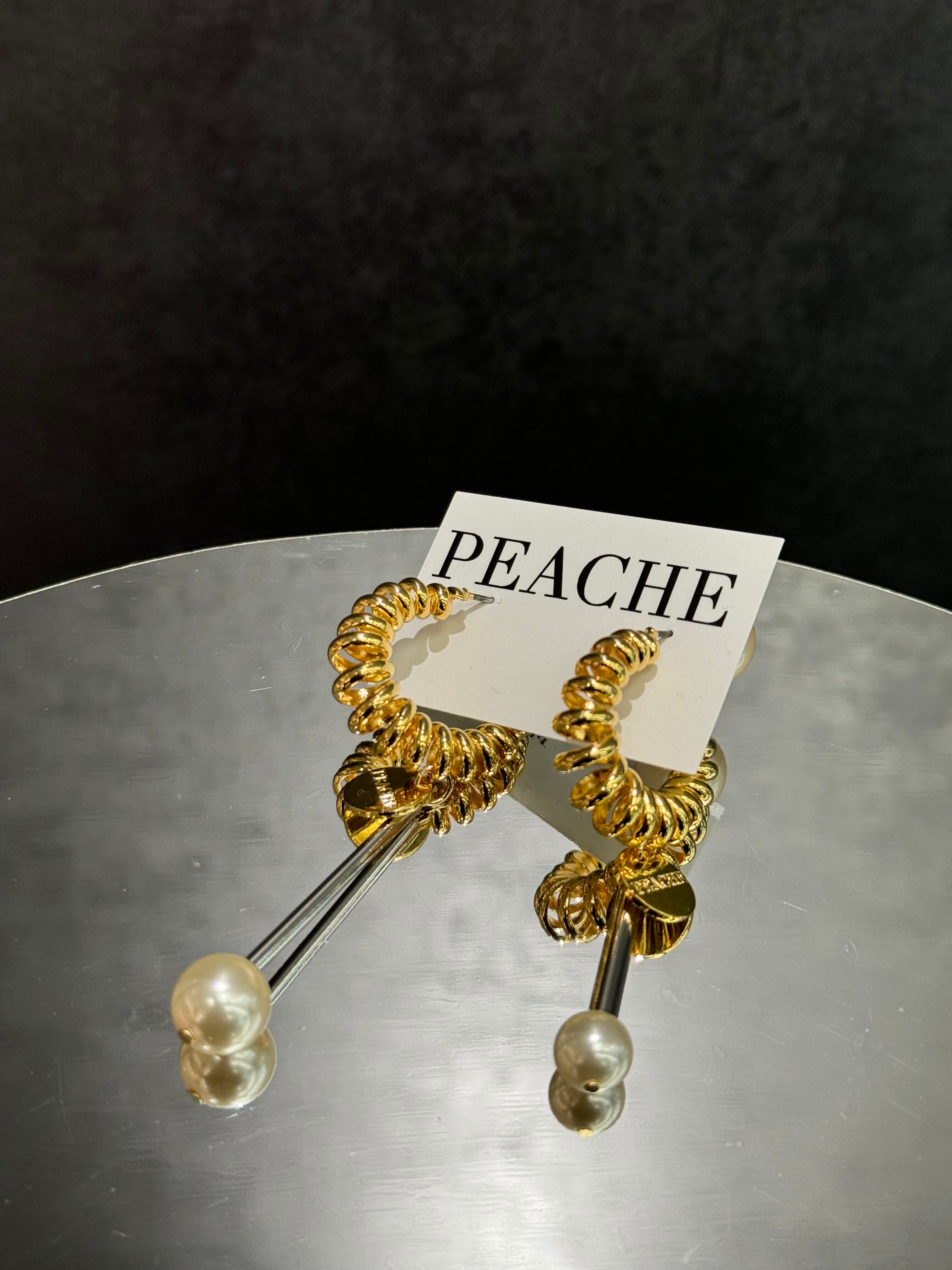 gold coil circle stick pearl drop