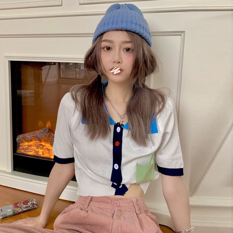 サマースタイルショートニットカーディガン薄手トップス レディース 夏物 ハンチェンe13672347538