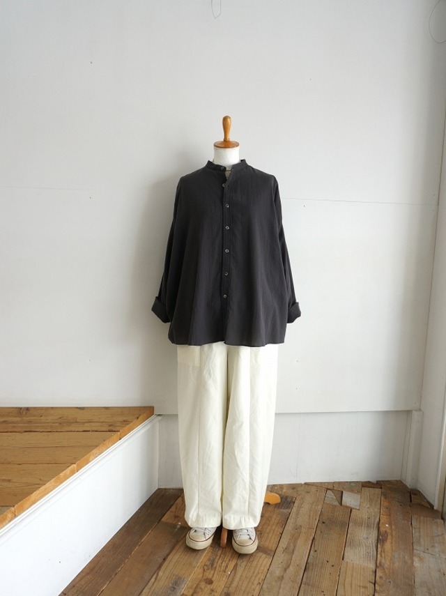 TRAVAIL MANUEL　ウェイビーローン バンドカラーL/Sシャツ