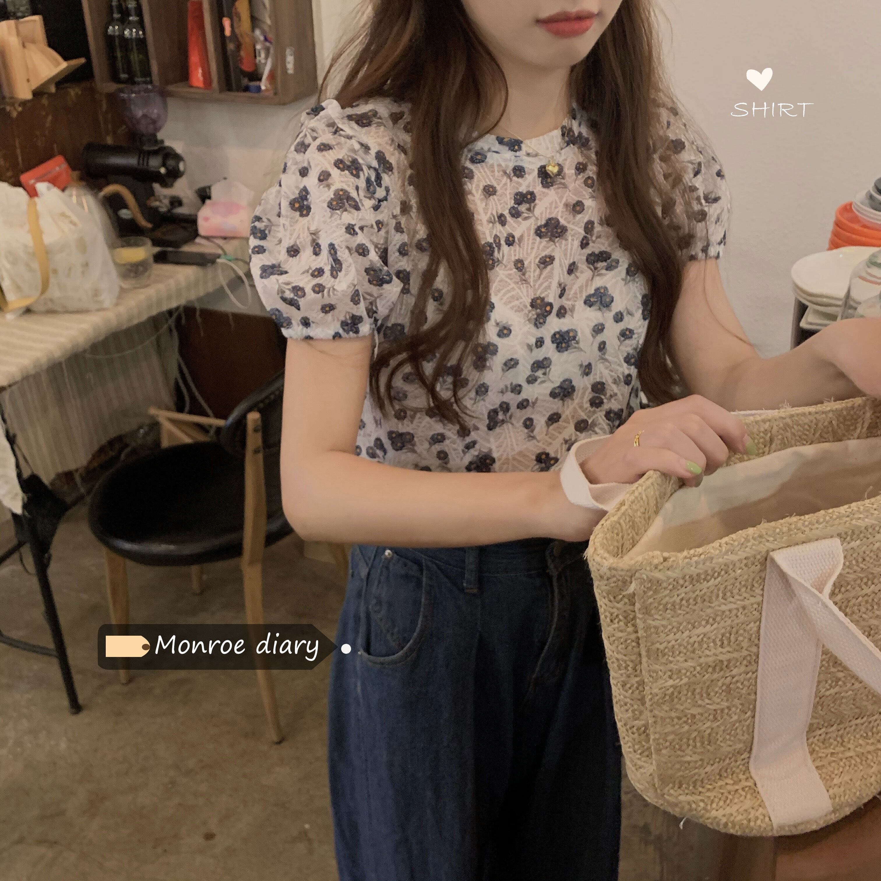 スリーブシャツ フローラルサマー薄手トップス 大人ガーリー スウィート キュート カジュアル 夏物 花柄 モンロー48919066716