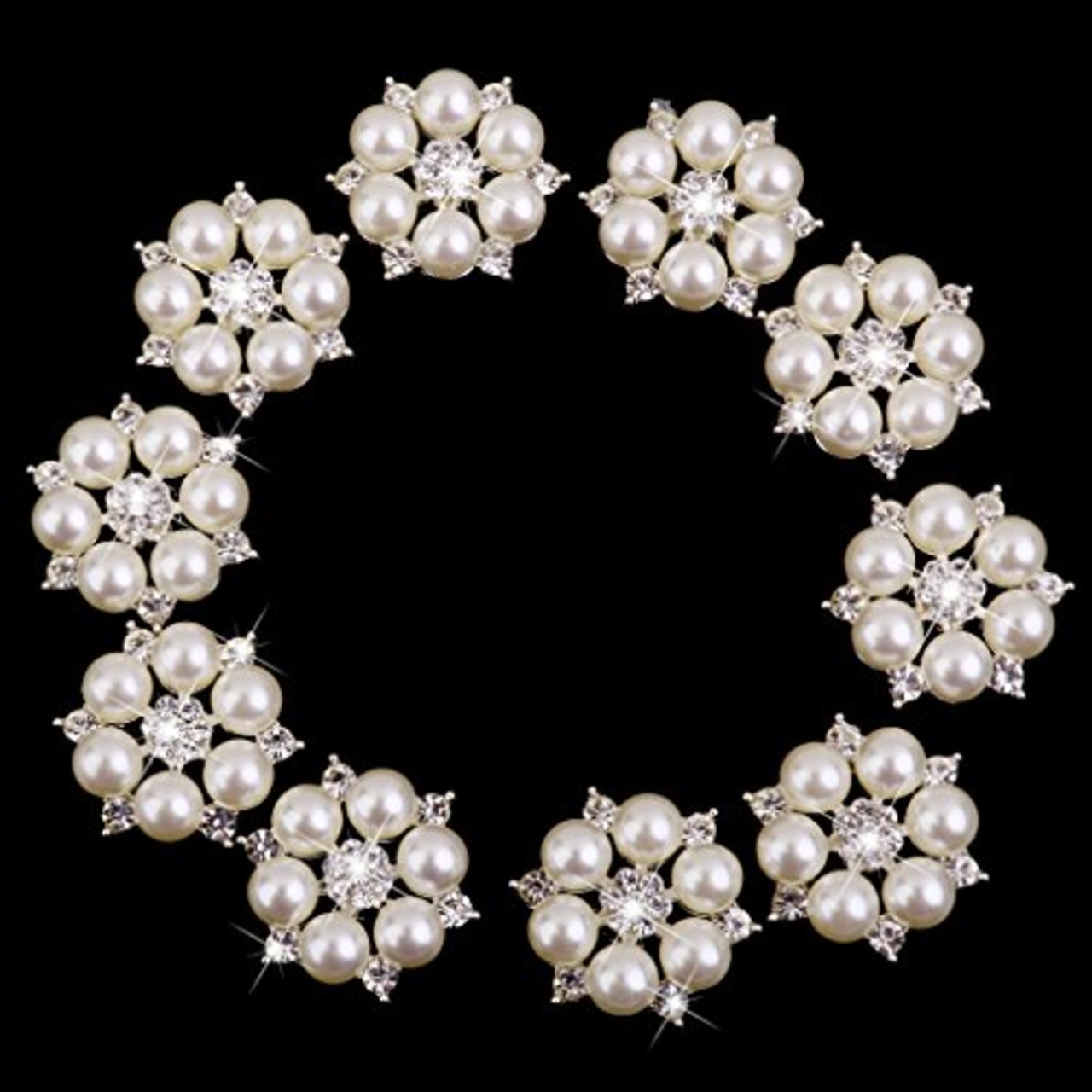 クリスタル 人工パール 飾りボタン 花形 28mm ベージュ 10個