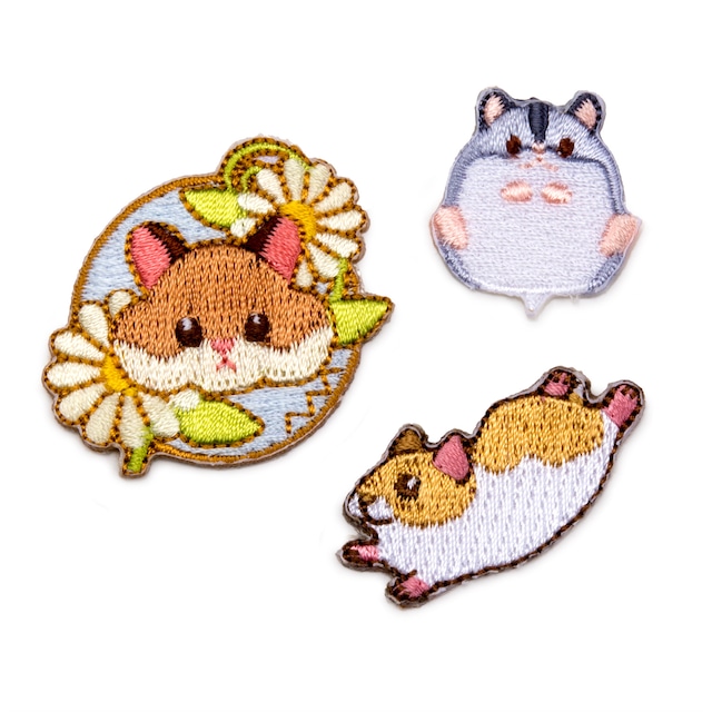 ハムスター 刺繍 ワッペン シール接着 アイロン接着 両用 ししゅうステッカー 3種セット HS-S001 ハムコ ペットラバーズ ハムスター 刺繍 ワッペン シール接着 アイロン接着 両用 ししゅうステッカー 3種セット HS-S001 ハムコ ペットラバーズ