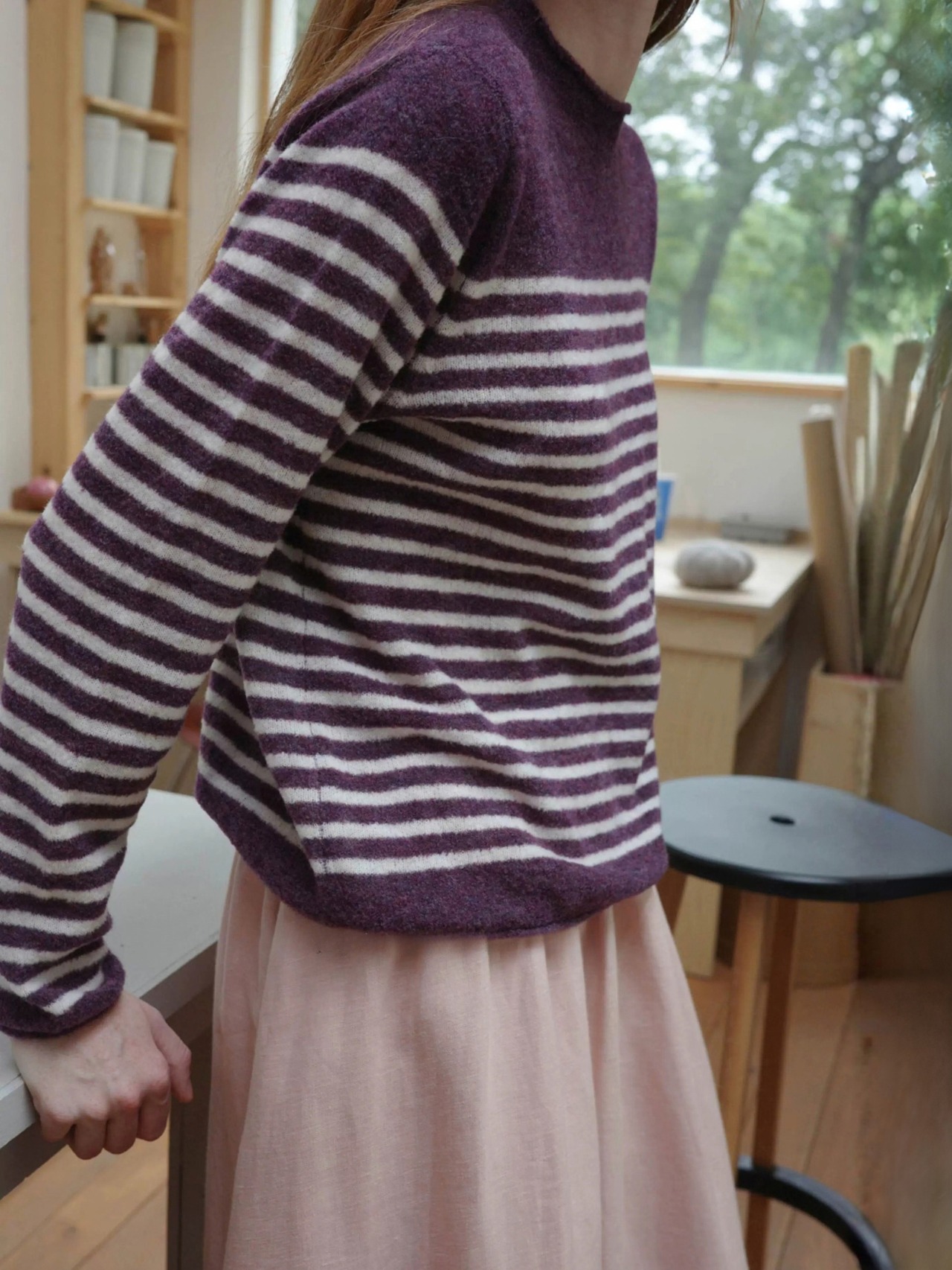 Duveteux Wool-Blend Border Knit F0869
