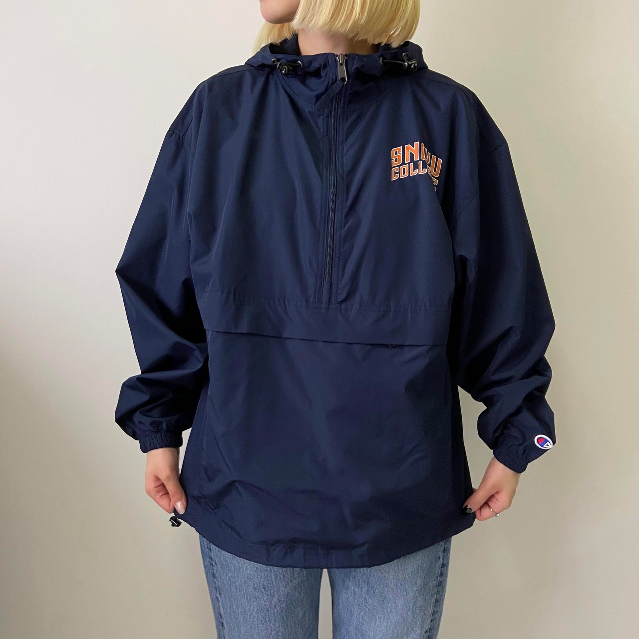 チャンピオン ワンポイント カレッジ ロゴプリント ハーフジップ プル 